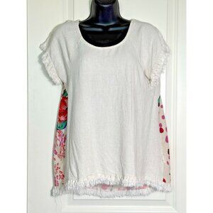 Umgee USA Womens Size S Linen Cotton Blend Floral Print Fringe Tunic‎ Top